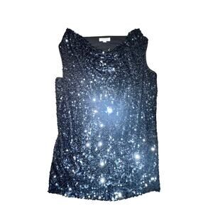 Calvin Klein Sequin Tank Top Women's Size XL Navy Blue Cowl Neck Stretch NWOT